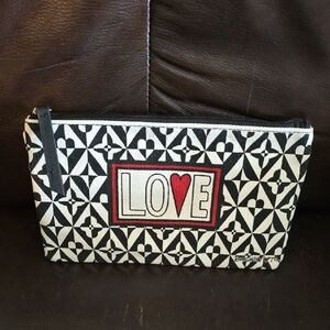 Brighton Black and White 'LOVE' Patterned Wristlet Clutch with Red Accent